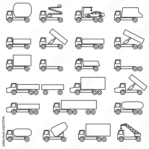 Set of vector icons - transportation symbols. Black on white. Ve
