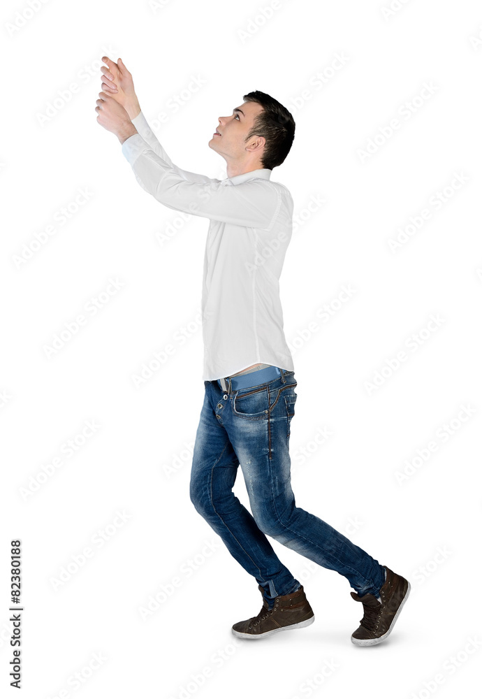 Young man drag something Young man drag something