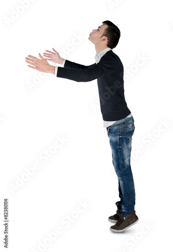 Young man kiss something side