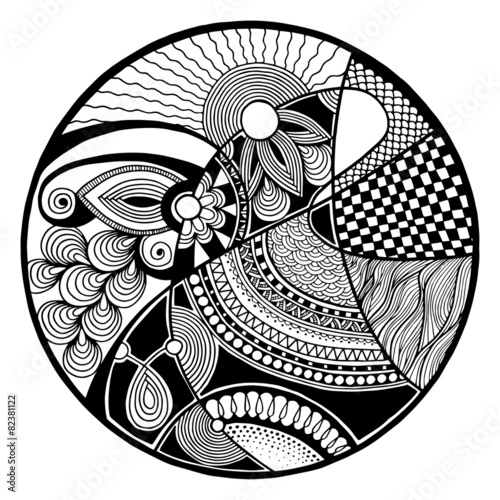 Black and white abstract zendala on circle photo