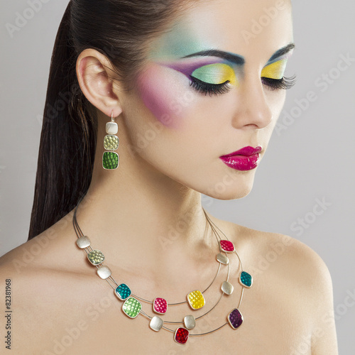 Beautiful portrait of woman colorful makeup