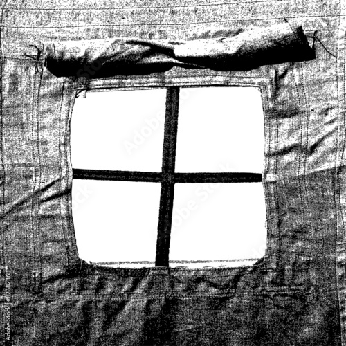 Window,  military tent as a frame. Vector illusrtation.