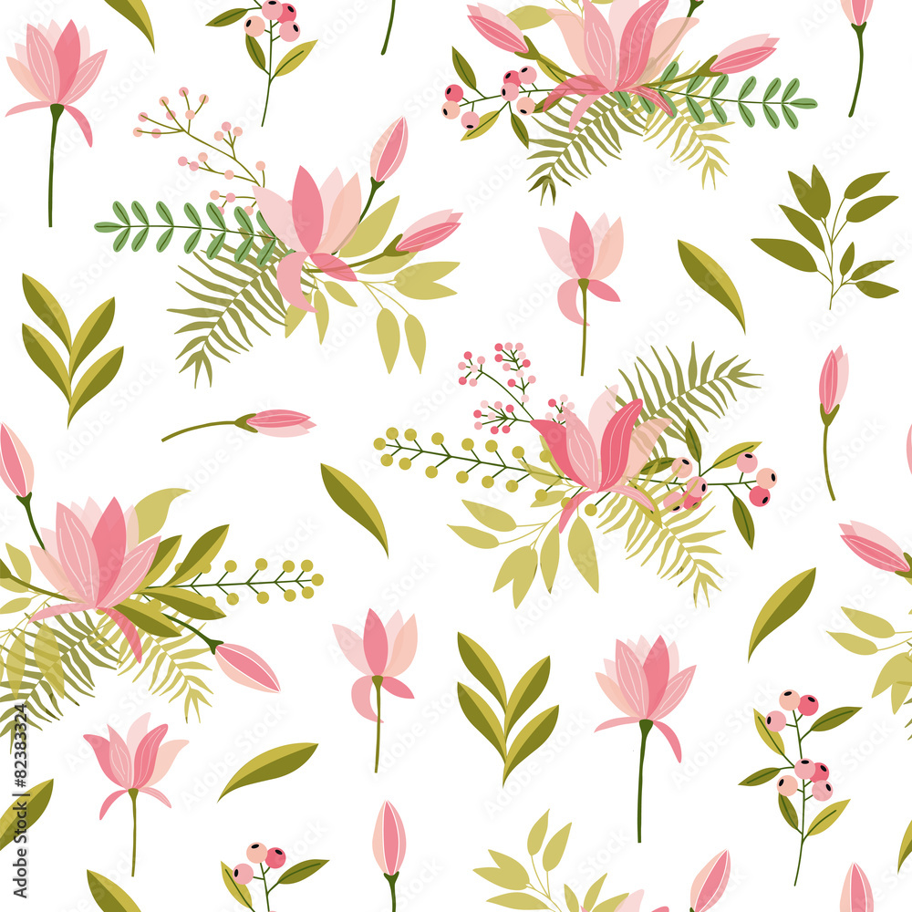 Obraz premium Beautiful seamless pattern with spring flowers.