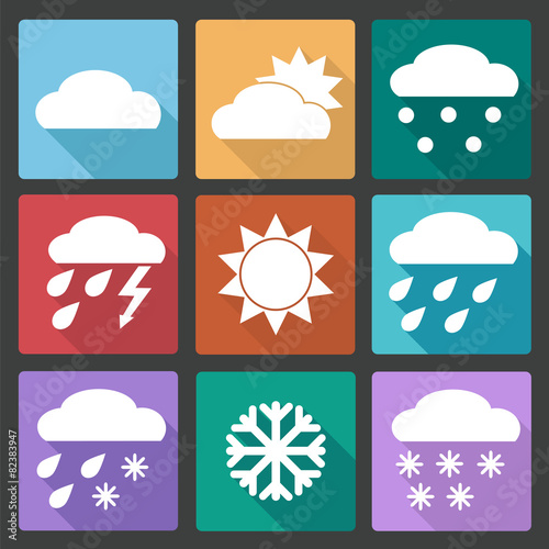 Colored square icons set of weather forecast