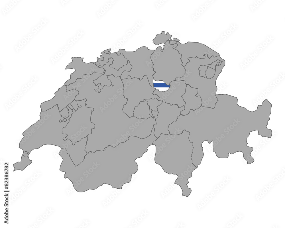 Karte der Schweiz mit Fahne von Zug Karte der Schweiz mit Fahne von Zug