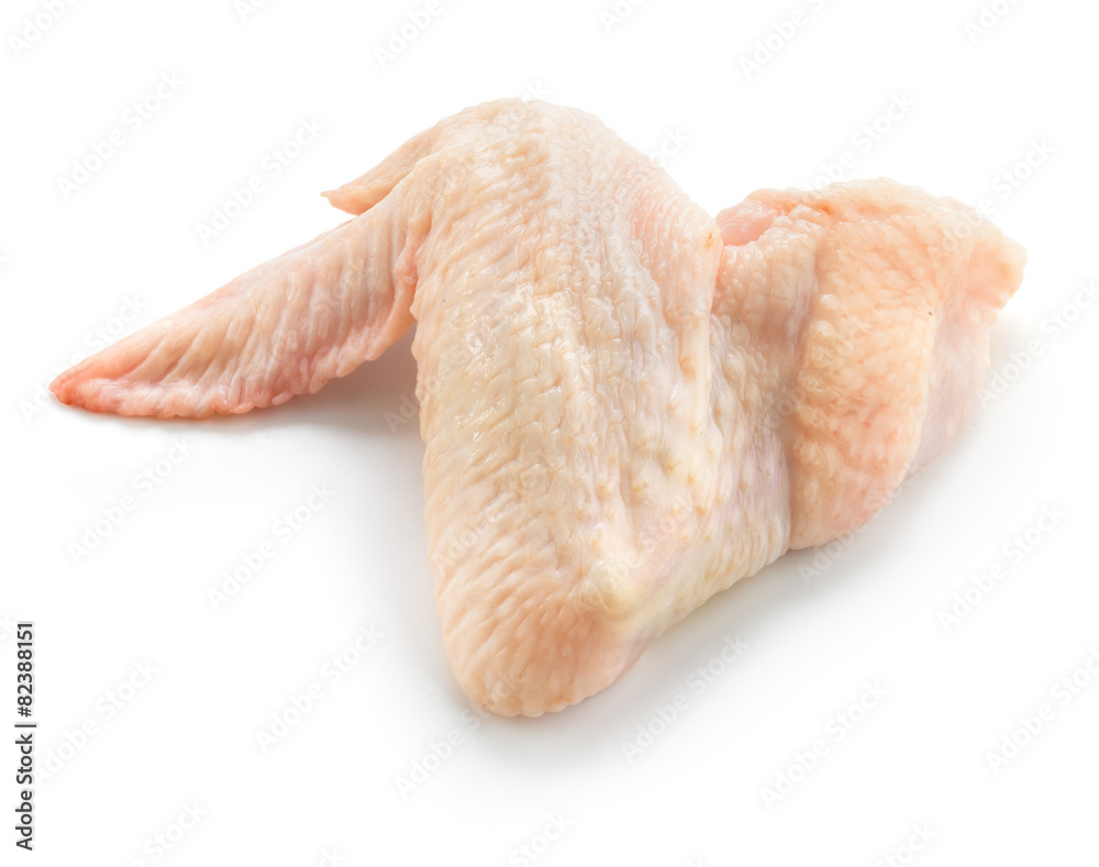 Raw chicken wing isolated on white background