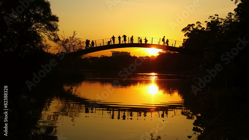 Romantic sunset on bridge time lapse, Sao Paulo Brazil
