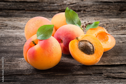 Fresh apricot with leaves. Organic fruit.