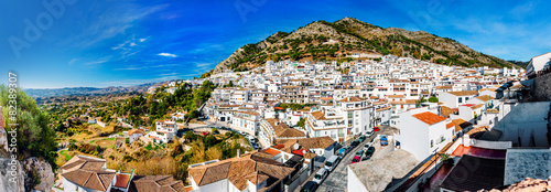 Tablou Canvas Panorama of white village of Mijas. Spain