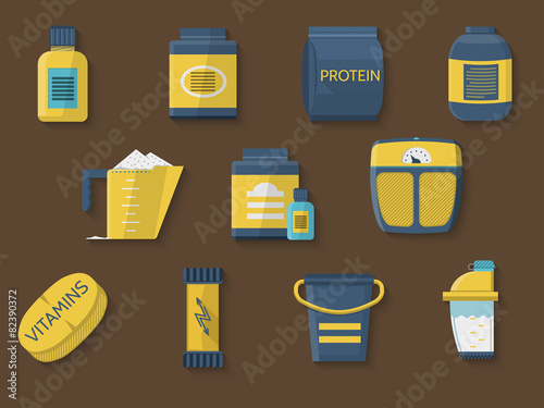 Flat color vector icons for athlete diet