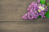 Colorful lilac  flowers on wooden background