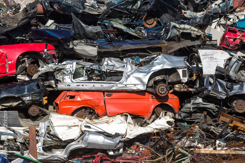 pile of used cars, car scrap yard