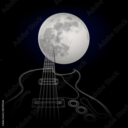 Guitar on a background of the moon