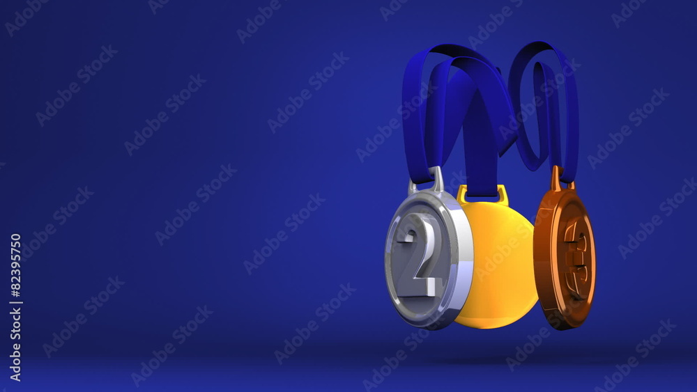 Rotating 3Medals On Blue Text Space Rotating 3Medals On Blue Text Space