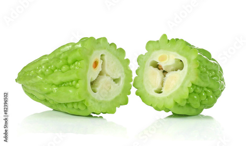 Bitter melon slices isolated on white background