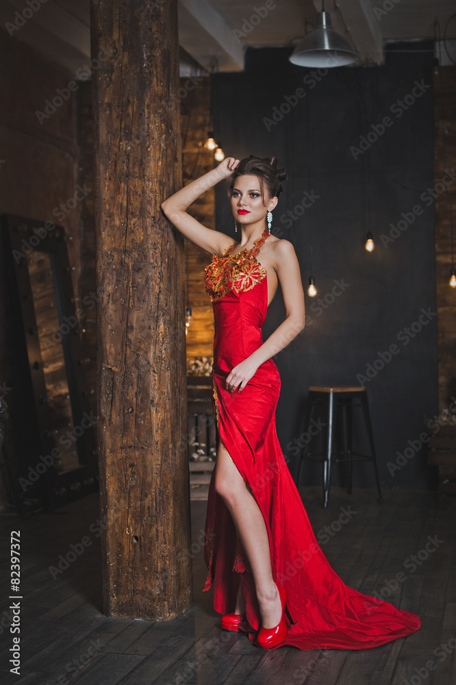 The girl in a red dress in cafe 2525. The girl in a red dress in cafe 2525.