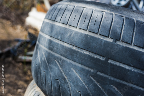 old tyre with worn tread