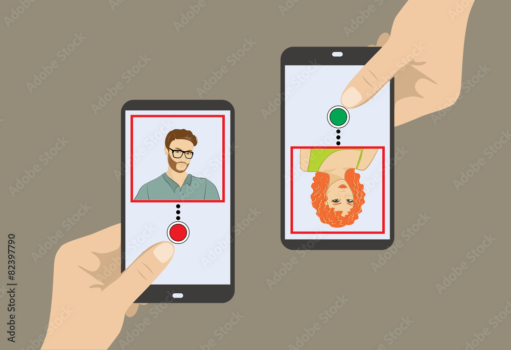 Two smartphone interface with two cute characters profile Two smartphone interface with two cute characters profile