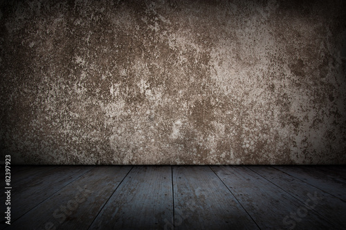 Vintage  Old concrete wall and wooden floor.