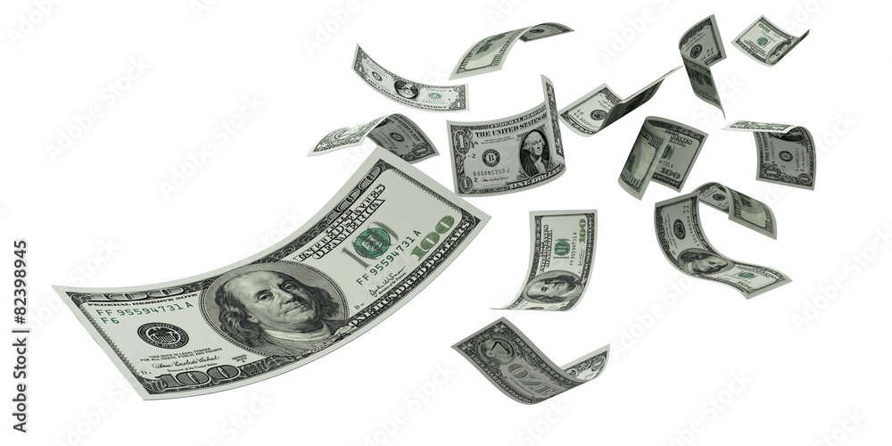 Fototapeta premium Currency. 3D. Dollars Falling