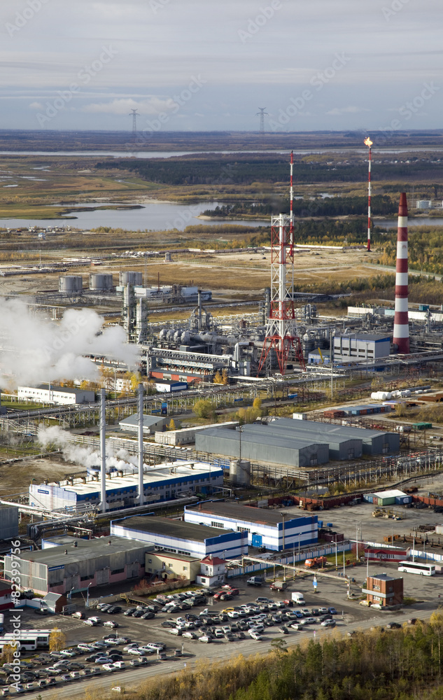 View from above of the territory of the petroleum refinery