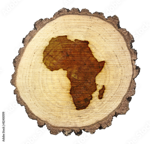 Slice of wood (shape of Africa branded onto) .(series)