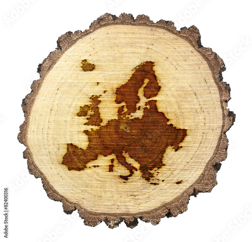 Slice of wood (shape of Europe branded onto) .(series)