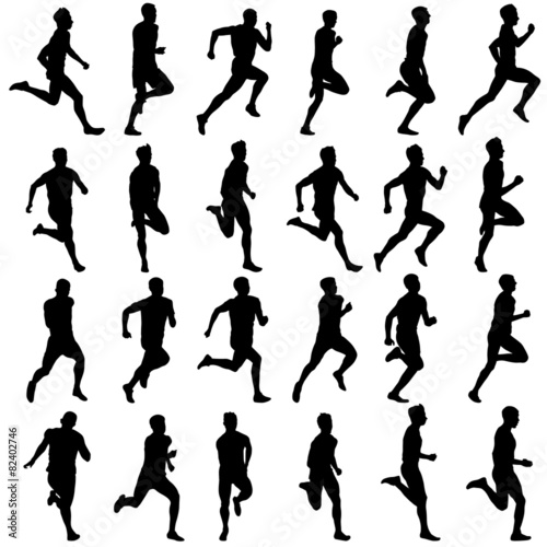 Set of silhouettes. Runners on sprint, men. vector illustration.