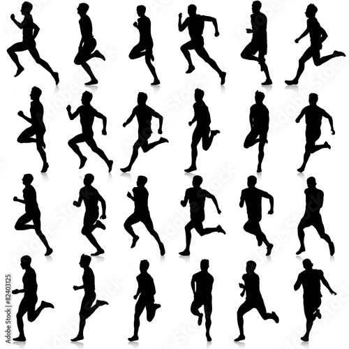 Set of silhouettes. Runners on sprint, men. vector illustration.