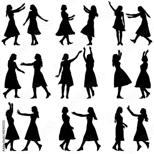 Black silhouettes of beautiful womans on white background. Vecto