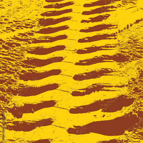 Yellow grunge background with black tire track. Vector illustrat