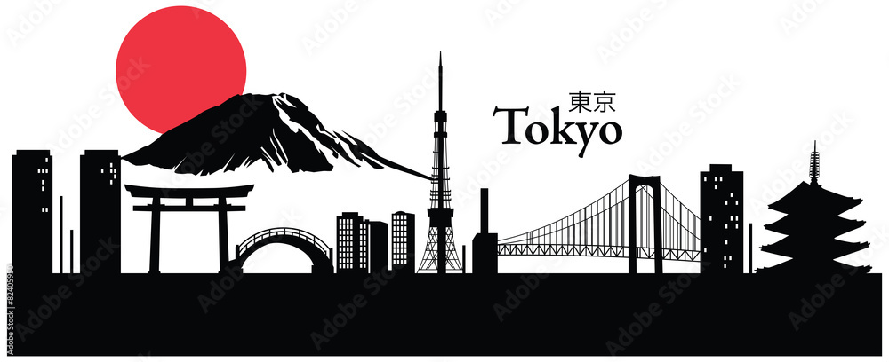 Naklejka premium Wektorowa ilustracja pejzaż miejski Tokio, Japonia