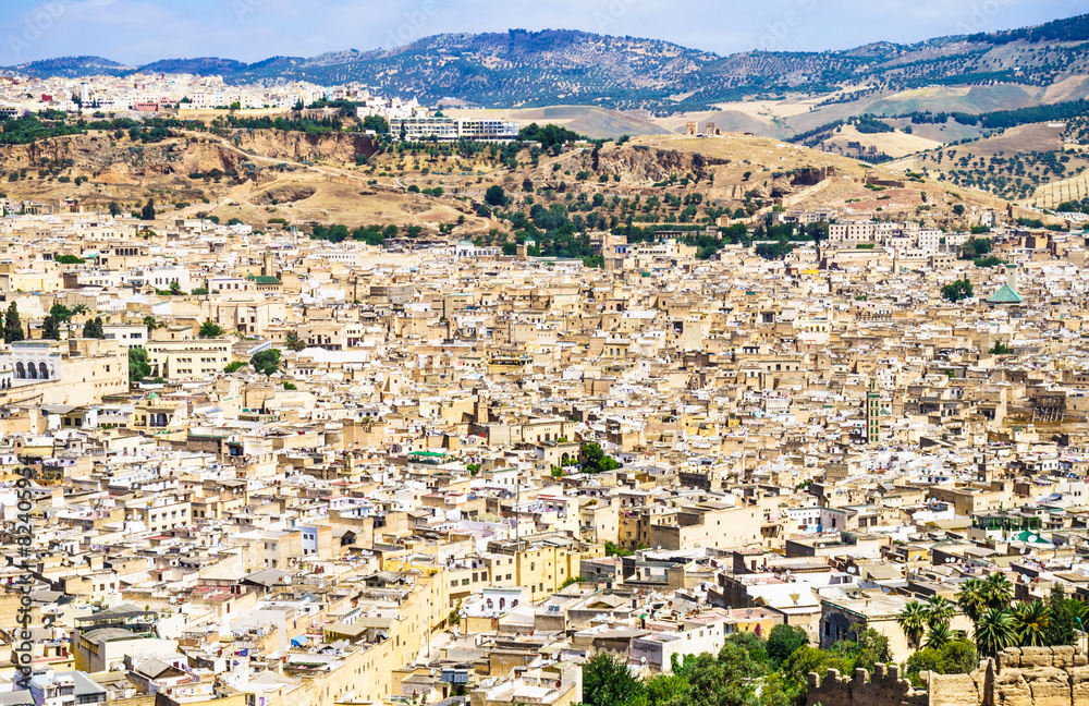 Fez, Marocco panoramic view of town.
