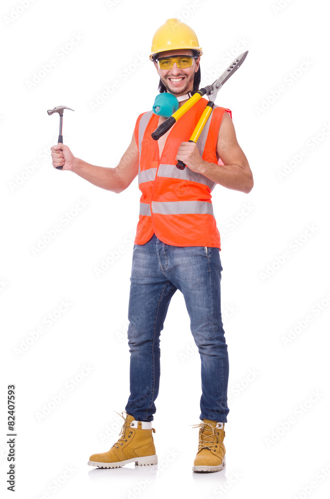 Foreman with yellow helmet isolated on white Foreman with yellow helmet isolated on white