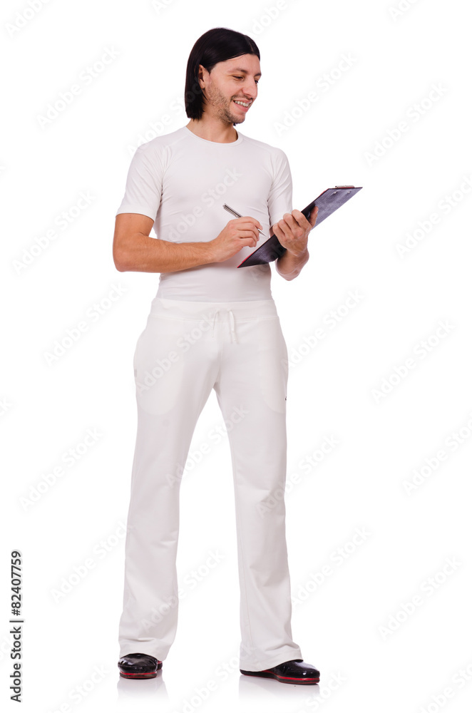 A man in white sportswear isolated on white