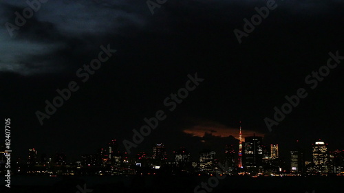 Sunset and lightning over the Tokyo horizon.
