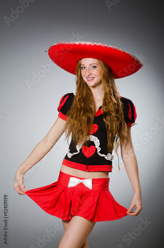 Nice woman wearing red sombrero hat