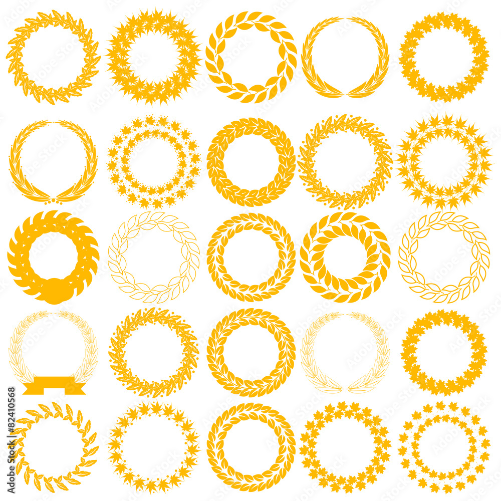 Set yellow laurel wreath on the white background. Vector illust Set yellow laurel wreath on the white background. Vector illust