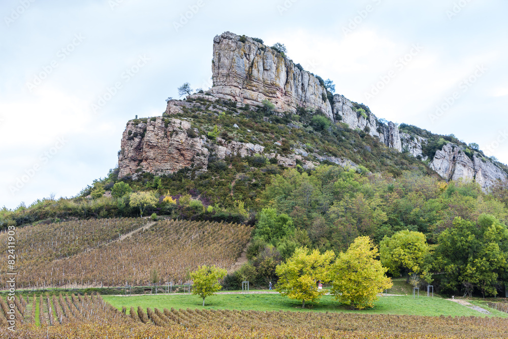 Solutre Rock with vineyard, Burgundy, France