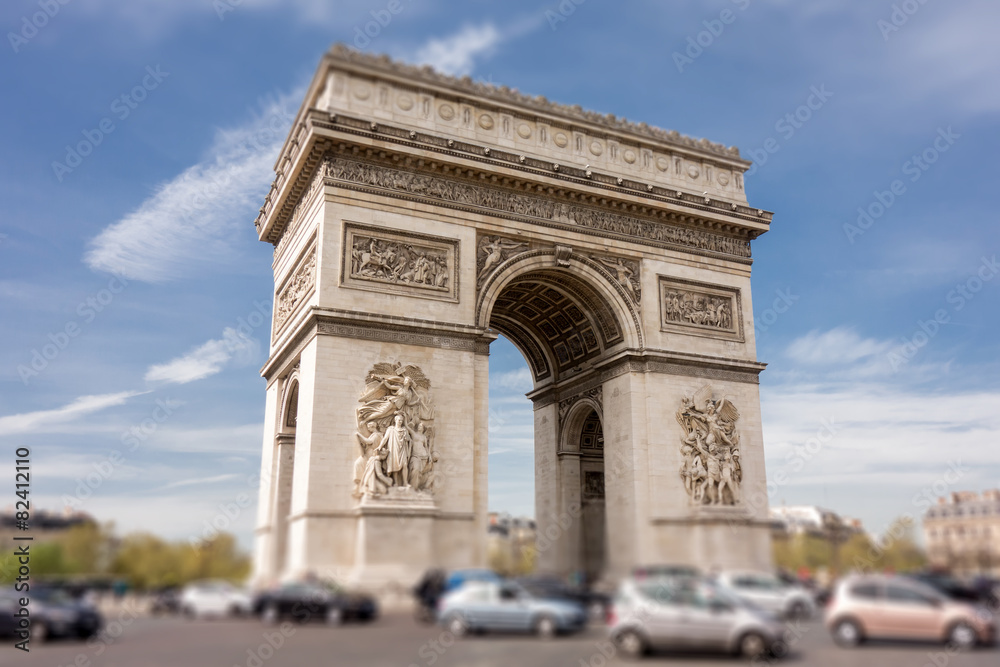 Arch of Triumph in Paris, France. Tilt-shift effect