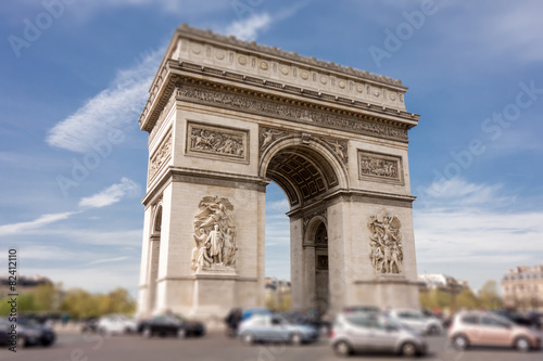 Arch of Triumph in Paris, France. Tilt-shift effect © dechevm