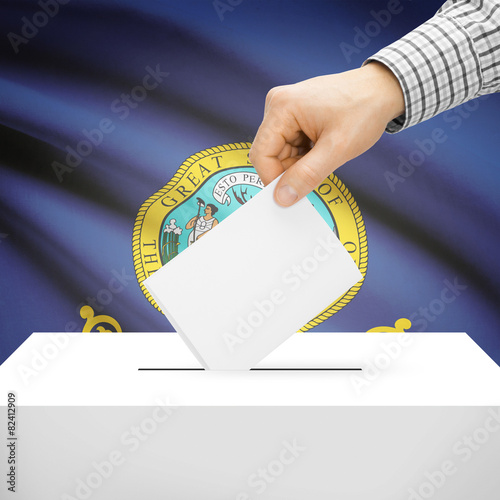 Ballot box with US state flag on background - Idaho photo