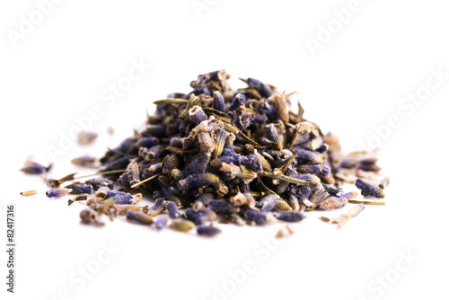 Fototapeta Naklejka Na Ścianę i Meble -  Lavender Herb Bud Flower tea Heap pile surface top view isolated