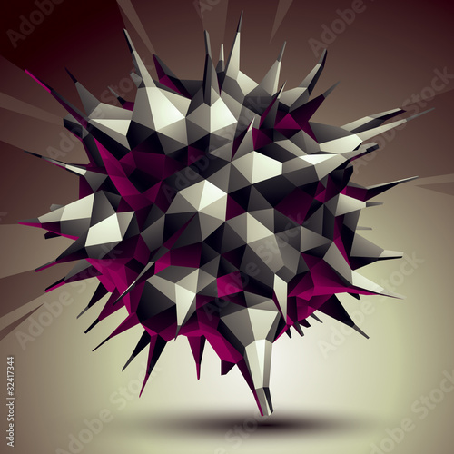 Asymmetric 3D abstract object, monochrome geometric spatial form