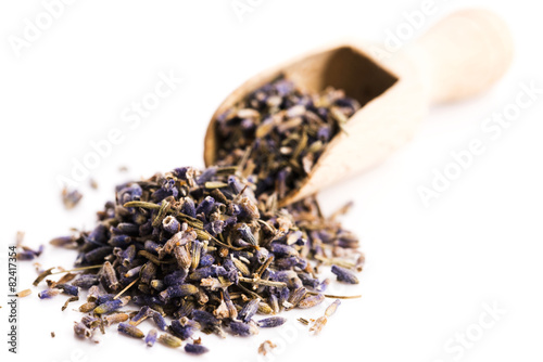 Fototapeta Naklejka Na Ścianę i Meble -  Lavender Herb Bud Flower tea Heap pile surface top view isolated