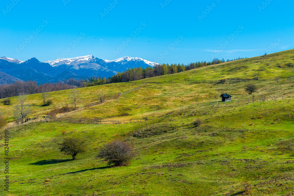 Romanian countryside landscape in spring colors