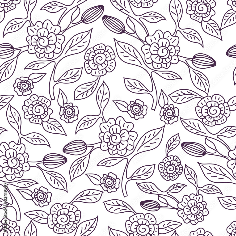 Vector seamless doodle pattern with decorative flowers. Hand dra Vector seamless doodle pattern with decorative flowers. Hand dra