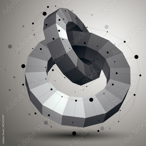 Abstract 3D structure polygonal network object; grayscale deform