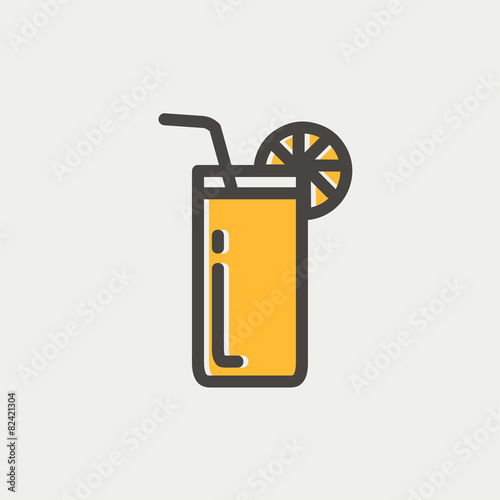 Orange juice glass with drinking straw thin line icon