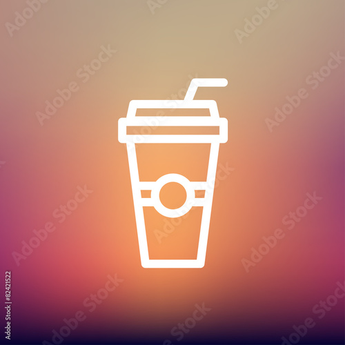 Soda in a plastic cup with straw thin line icon